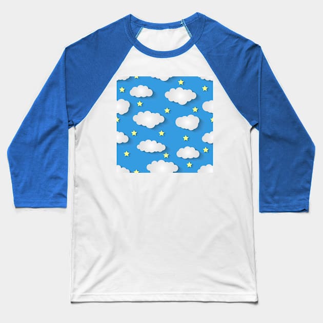 Cute Paper Clounds And Stars Colage Baseball T-Shirt by MichelMM